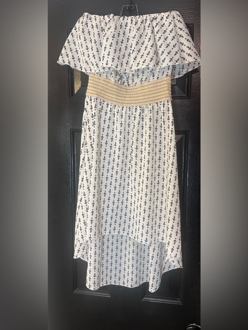 Ocean Drive Nautical Navy and Cream strapless High Low Dress, Small